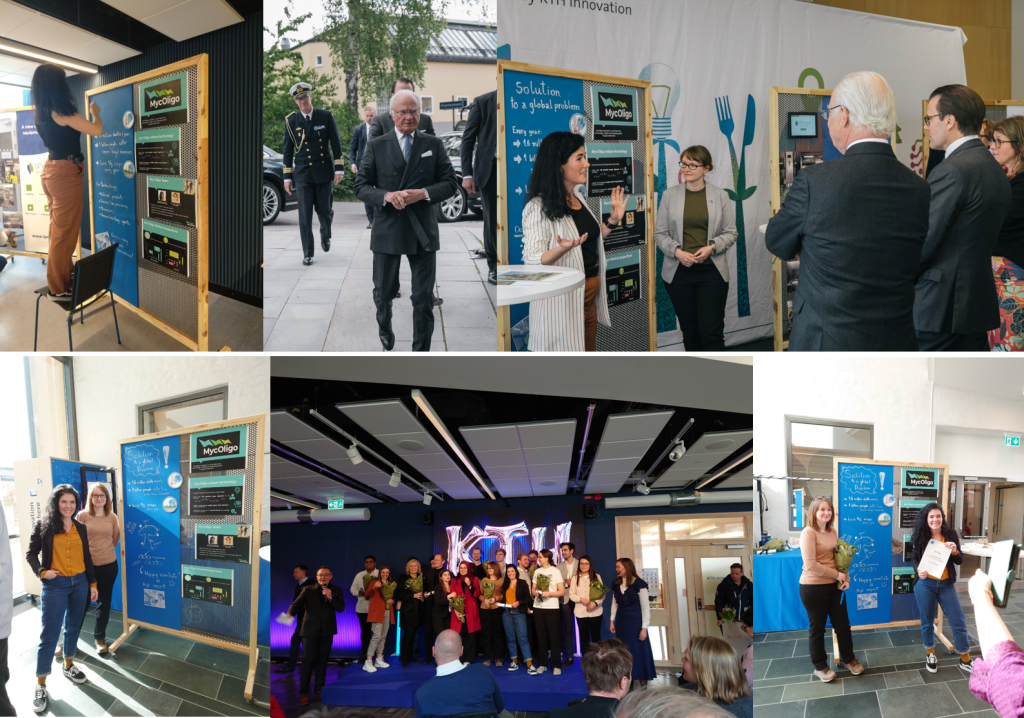 A montage of photos of Lauren and Amparo taken at KTH Innovation during two special events: a visit from th King of Sweden, and Demo Day for the pre-incubator programme.